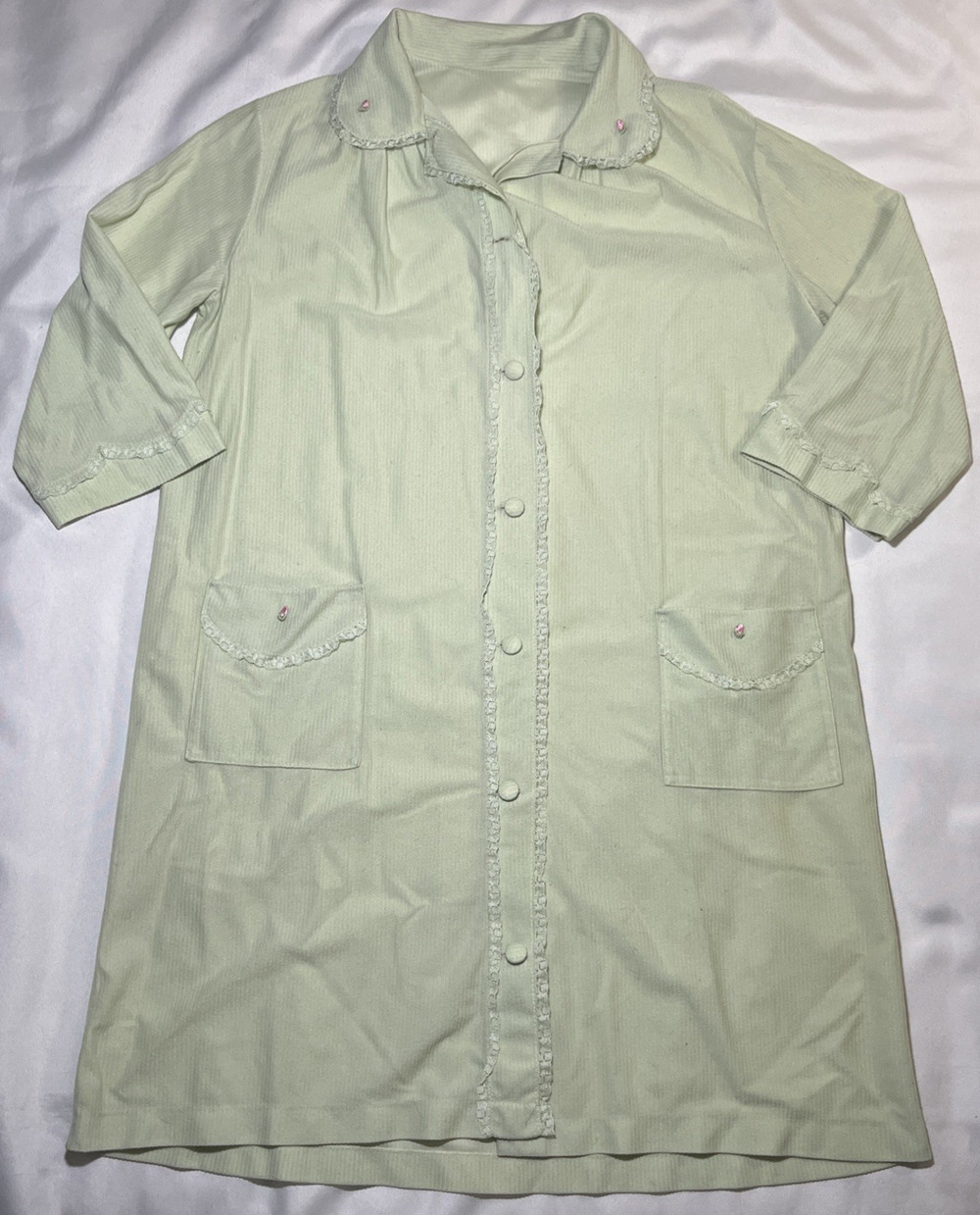 Vtg Henson Kickernick Nylon Nightgown Housecoat Size M Green Pockets USA *READ*